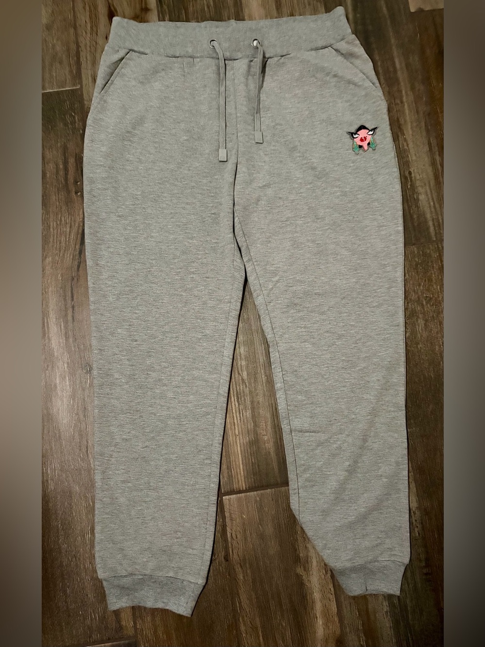 Badgley Mischka New W/O tags Grey Jogger Sweatpants with Pink Embroidered Detail